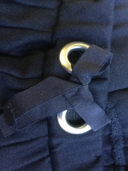 ZARA GIRLS, Black, Polyester, Elastane, Solid, 1.25" Elastic Waist Band with 2 Metal Rings on Each Side with Short Black Ribbon Bow Tie, Top Stitch Pleats,