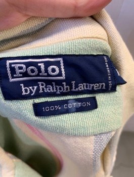 POLO RALPH LAUREN, Mint Green, Lt Yellow, Pink, Gray, Cotton, Stripes - Vertical , Pastel Stripes, Thick Material, Short Sleeves, Button Front, Collar Attached, 2 Patch Pockets with Button Closure