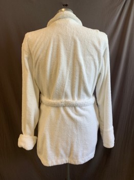 LANDS END, White, Cotton, Solid, Terry Cloth,Shawl Collar, 2 Pockets, Long Sleeves, Matching Belt