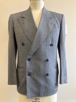 TOWN CLAD, Blue, White, Red, Wool, Stripes - Pin, C.A., Peaked Lapel, 3 Welt Pockets, 6 Buttons, DB.