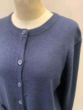 FRENCH TOAST, Navy Blue, Acrylic, Solid, Teenager, L/S, Button Front, 7 Plastic Buttons, Rib Knit, Welt Pockets