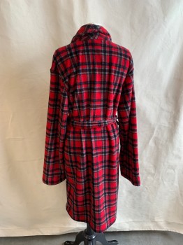 CHEROKEE, Red, Black, Gray, Blue, Polyester, Plaid, Shawl Collar, L/S, Matching Tie Belt, Tie Closure, 2 Pockets, Belt Loops, MULTIPLES