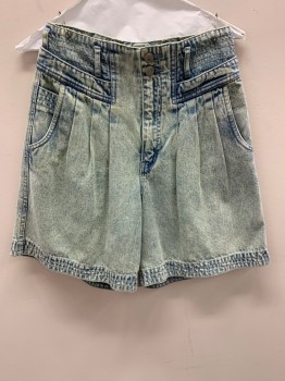 PARTNERS, Denim Blue, Cotton, Yellow Tint, Elastic Waist, Pleated Front, Zip Front, Faux Top Pockets, Stain On Back Right Hem