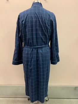 MAJESTIC, Navy Blue, Blue, Cotton, Plaid-  Windowpane, 2 Top Pockets, With Matching Waist Belt, Pipping Around Edges