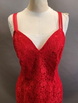 ROBERTA, Red, Rayon, Acetate, Lace, Multi Straps At Shoulders, Sweetheart Neckline, Multi Shoulder Straps, Low Back, Mini Length, Zipper In Back