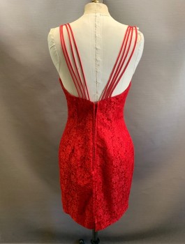 ROBERTA, Red, Rayon, Acetate, Lace, Multi Straps At Shoulders, Sweetheart Neckline, Multi Shoulder Straps, Low Back, Mini Length, Zipper In Back