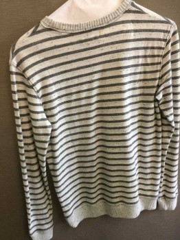 Tucker & Tate, Cream, Black, Cotton, Polyester, Stripes - Horizontal , Heathered Cream w/ Black Tire Track Striped Round Neck,  Boys Long Sleeves, See Photo Attached,