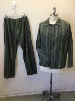 MTO, Green, Plum Purple, Brown, Olive Green, Cotton, Stripes - Vertical , Collar Attached, Button Front, 1 Pocket, Long Sleeves, W/matching Pants, Multiples, See FC015816, FC015819