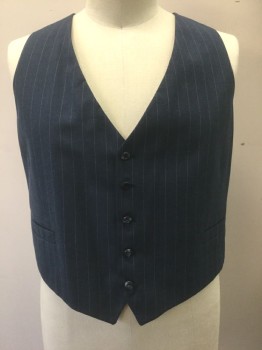 ACADEMY AWARD CLOTHE, Dk Blue, White, Wool, Stripes - Pin, 5 Buttons, 2 Welt Pockets, Plum Lining and Back