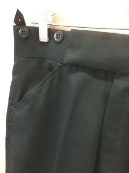 AFTER SIX, Forest Green, Polyester, Cotton, Solid, Tuxedo, Flat Front, Zip Fly, 2" Wide Waistband and Button Tab Waist, Satin Outseam Stripe, Suspender Buttons on Outside Waist, Slightly Boot Cut Leg, 3 Pockets, **Barcode on Front Pocket Lining