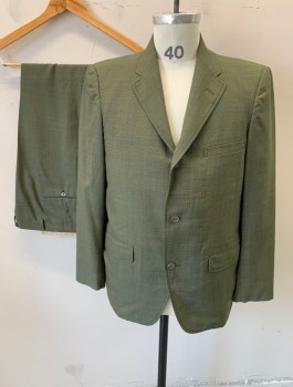 SEWELL, Avocado Green, Brown, Dk Green, Wool, Glen Plaid, Single Breasted, Notched Lapel, 3 Buttons, 3 Pockets, **Has Mended Moth Holes on Left Pocket