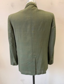 SEWELL, Avocado Green, Brown, Dk Green, Wool, Glen Plaid, Single Breasted, Notched Lapel, 3 Buttons, 3 Pockets, **Has Mended Moth Holes on Left Pocket