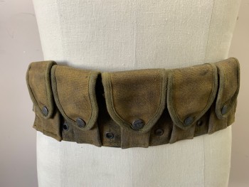 N/L, Olive Green, Black, Cotton, Solid, Aged Canvas Duck, Plastic Buckle, Adjustable to 40", All Over Pouches