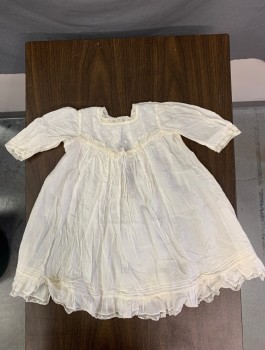 N/L, White, Cotton, Solid, Long Sleeves, Square Neck with Lace Trim, Tiny Embroidered Flowers at Chest, Lace Ruffle Yoke Across Chest, Ruffle with Lace Trim at Hem, Opening in Back Missing Closures,