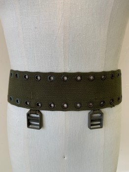 NL, Olive Green, Cotton, Silver Grommets, 4 Tabs with Plastic Buckles, Side Release Buckle