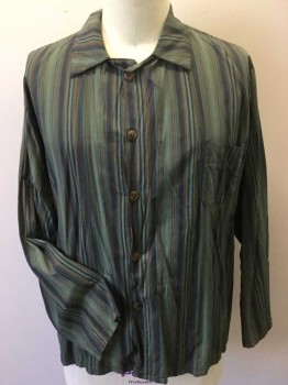 MTO, Green, Navy Blue, Brown, Olive Green, Cotton, Stripes - Vertical , Collar Attached, Button Front, 1 Pocket, Long Sleeves, W/matching Pants, Multiples, See FC015815, FC015819
