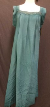 NTI, Teal Blue, Solid, Pleats From Lace Square Neckline, S/S,