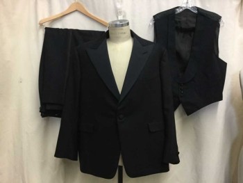 MTO, Navy Blue, Wool, Silk, Solid, Made To Order, Navy, Silk Faille Peaked Lapel, 1 Button, 3 Pockets, Multiples, See FC020557