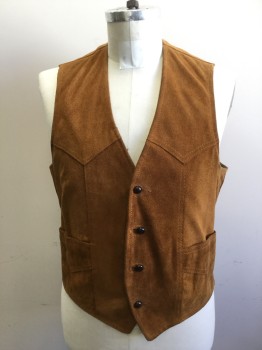 COOPER, Caramel Brown, Leather, Solid, Suede, Western Yoke, Button Front, 2 Pockets