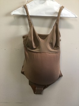 N/L, Coffee Brown, Polyester, Solid, Women's Padded Camisole, Adjustable Straps, Hook and Loop Crotch Closures