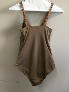 N/L, Coffee Brown, Polyester, Solid, Women's Padded Camisole, Adjustable Straps, Hook and Loop Crotch Closures