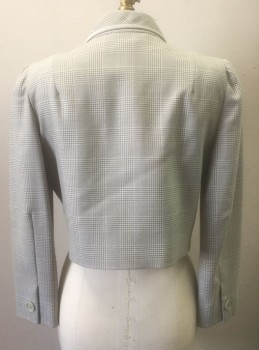 N/L, Gray, Lt Gray, Wool, Glen Plaid, Houndstooth, Blazer, Double Breasted, Cropped Boxy Fit, Oversized Lapel with Pointed and Round Notches, Gray Grosgrain Edging/Trim, Retro 1980's Does 1960's