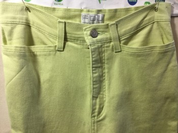 FDJ, Lime Green, Cotton, Elastane, Solid, Faded Lime Denim, Zip Front, 2 Pockets