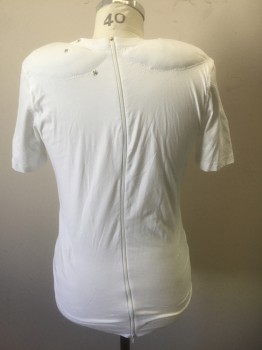 N/L MTO, White, Cotton, Solid, Jersey/T-Shirt Material, Short Sleeves, Scoop Neck, Lightly Padded Stomach, Shoulders and Upper Back, Made To Order