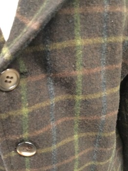 MTO, Brown, Mustard Yellow, Olive Green, Navy Blue, Brick Red, Wool, Plaid-  Windowpane, 4 Button Front, Shawl Collar, Pocket Flap,