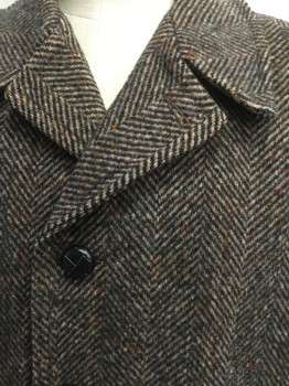 FOX KNAPP, Brown, Black, Wool, Herringbone, Notched Lapel, 4 Button Front, Single Breasted, 2 Back Vents, 2 Pockets, Fully Lined