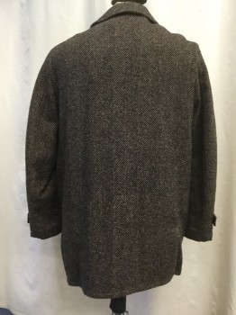 FOX KNAPP, Brown, Black, Wool, Herringbone, Notched Lapel, 4 Button Front, Single Breasted, 2 Back Vents, 2 Pockets, Fully Lined