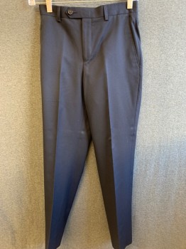LAUREN , Navy Blue, Polyester, Rayon, Solid, Flat Front, Zip Front, 3 Pockets,  Belt Loops, Has Been Taken in at Center Back,