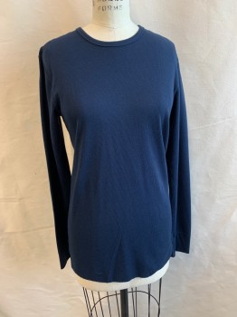 NEXT LEVEL, Navy Blue, Cotton, Polyester, Solid, Waffle Knit, Crew Neck, Long Sleeves