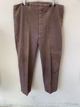 MTO, Taupe, Cotton, Solid, Button Fly,  Suspender Buttons, Stained Here and There, 1800s
