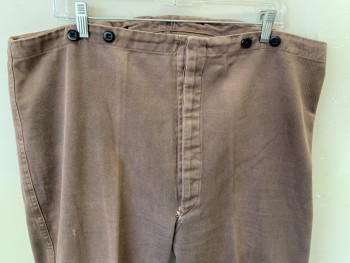 MTO, Taupe, Cotton, Solid, Button Fly,  Suspender Buttons, Stained Here and There, 1800s