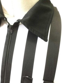 SMITTY, Black, White, Polyester, Stripes - Vertical , Long Sleeves, Pullover, Solid Black Collar Attached, Zip at Center Front Neck, 1 Patch Pocket, Black Cuffs