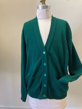 CARRAL, Dk Green, Wool, Solid, V-N, Button Front, 2 Pockets,