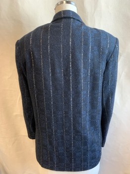 N/L, Black, Royal Blue, Cream, Tan Brown, Acrylic, Polyester, Stripes - Vertical , Plaid, Double Breasted, Peaked Lapel, Low Drop, 2 Flap Pocket,
