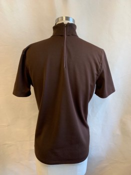 N/L, Brown, Polyester, Spandex, Solid, S/S, Turtleneck, Zipper at Back, Hand Picked Stitching at Sides,