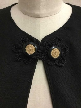 NO LABEL, Black, Wool, Solid, Plastic Button Neck Closures with Frogs