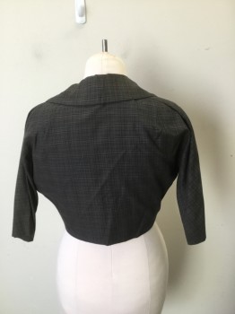 N/L, Gray, Black, Red, Cotton, Plaid, Cropped Jacket. 1 Button Single Breasted, Wide Collar. 3/4 Sleeves. TEAR in Center Back, Lining