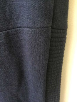 ZARA, Navy Blue, Cotton, Polyester, Solid, Jersey, Elastic Waist, Drawstring at Waist, Self Ribbed Panels at Sides of Legs, 2 Side Pockets, Tapered Legs