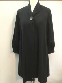 N/L, Black, Wool, Solid, Shawl Collar, Long Sleeves with Rolled Cuffs, 1 Oversized Gray/Black Marbled Button with Gold Filigree Detail at Center, 2 Welt Pockets at Hips, Has Been Re-Lined with Changeable Maroon/Gray Taffeta,