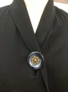 N/L, Black, Wool, Solid, Shawl Collar, Long Sleeves with Rolled Cuffs, 1 Oversized Gray/Black Marbled Button with Gold Filigree Detail at Center, 2 Welt Pockets at Hips, Has Been Re-Lined with Changeable Maroon/Gray Taffeta,