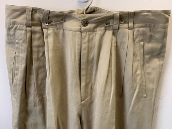 AXIS, Tan Brown, Silk, Cotton, Solid, Double Pleats, Double Belt Loops,