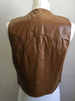 DAVID JAMES, Caramel Brown, Leather, Solid, Button Front, Notch Lapel, Western Yoke, 2 Pockets
