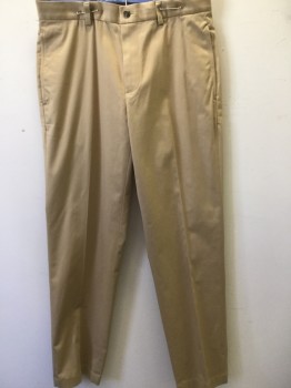 BROOKS BROTHERS, Khaki Brown, Cotton, Solid, Flat Front, Slit Pockets