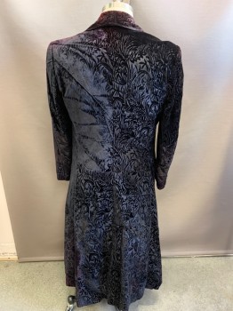 MTO, Black, Polyester, Floral, Floral Pane Velvet, Single Breasted, Shawl Collar, Shaped Sleeves, Cuff Buttons, 3 Pockets,