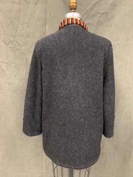 N/L, Black, Wool, Heathered, Silver Toggle/Loop, Black/Brick Red/Cream Stripe Ribbed Knit Collar and Pocket Trim, 2 Pockets, Toggle Loop Cuff Detail, Zip on Collar with No Hood,