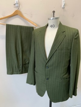 HAMPTON PARK, Olive Green, Mustard Yellow, Wool, Stripes - Pin, Single Breasted, Notched Lapel, 2 Buttons, 3 Pockets,